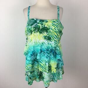 Cacique Green Abstract Print Swim Top size 22 nwt